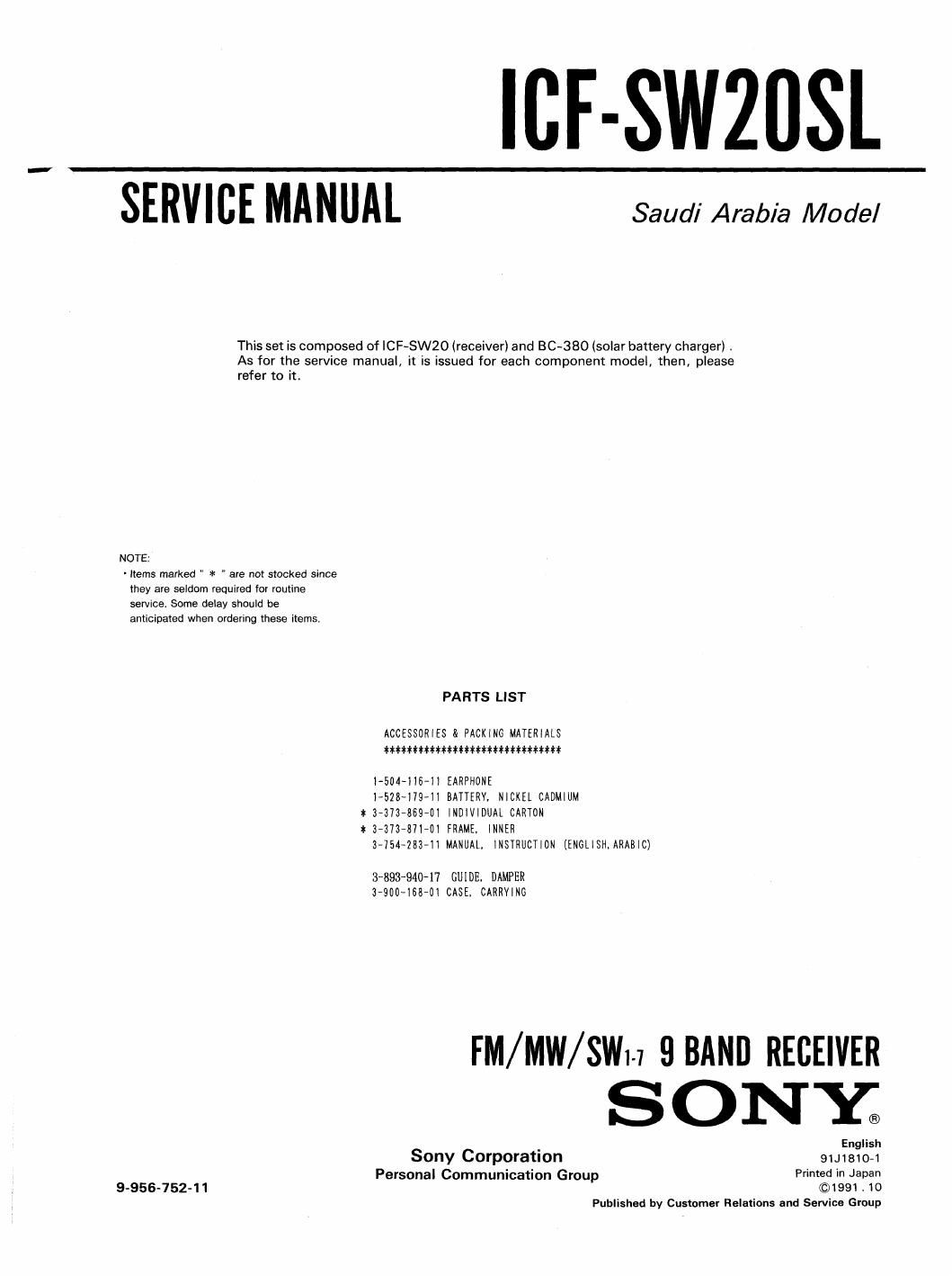 sony icf sw 20 sl service manual