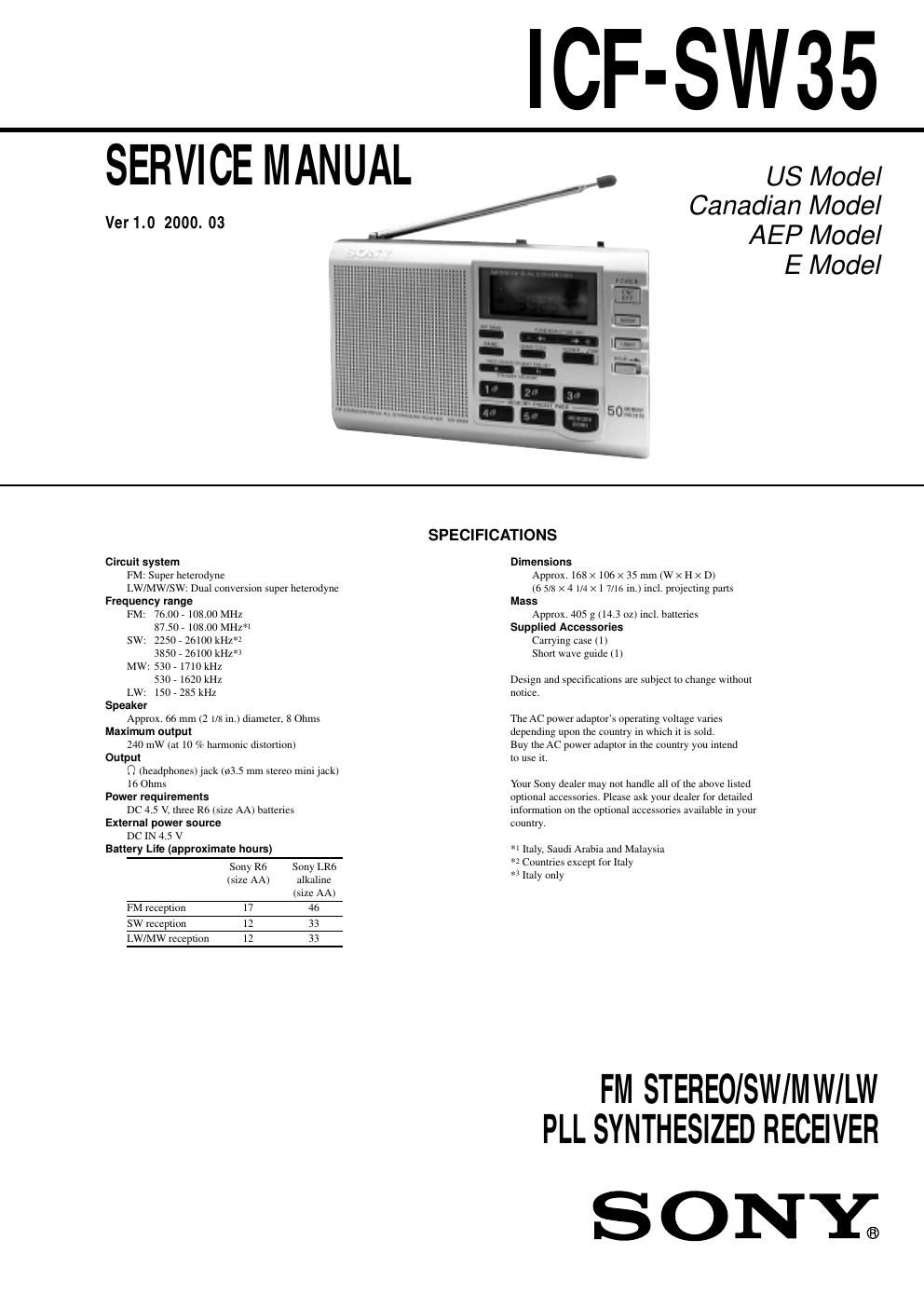 sony icf sw 35 service manual