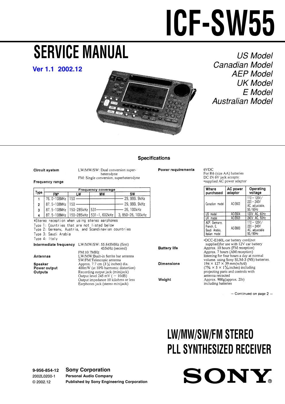 sony icf sw 55 service manual