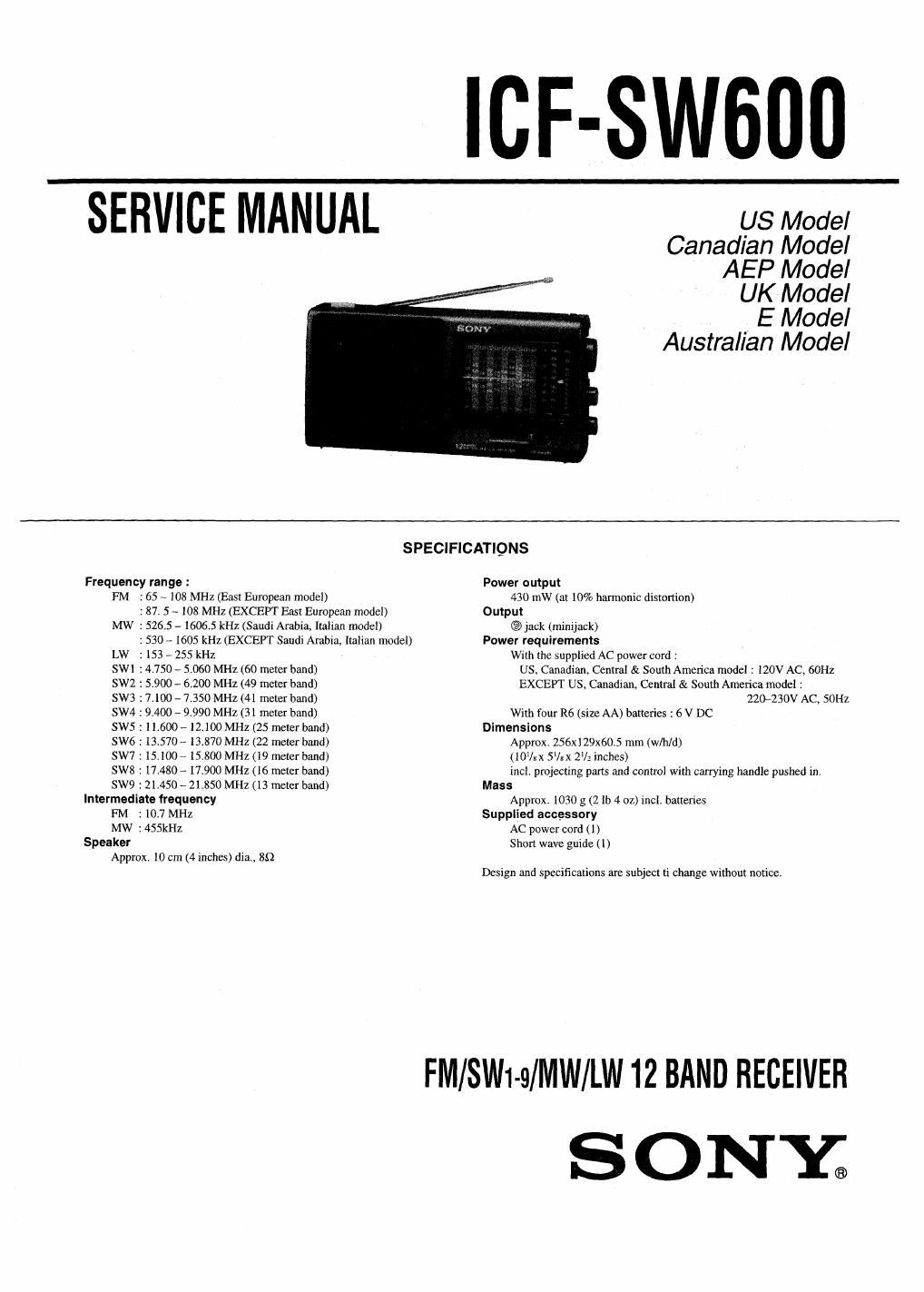 sony icf sw 600 service manual