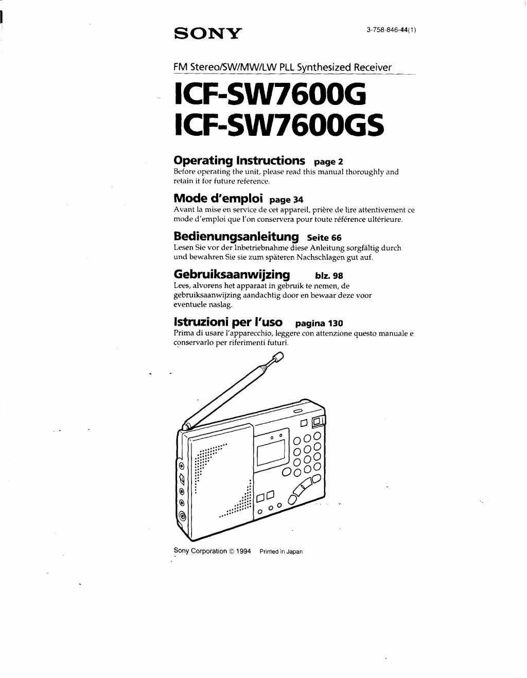 sony icf sw 7600 g owners manual