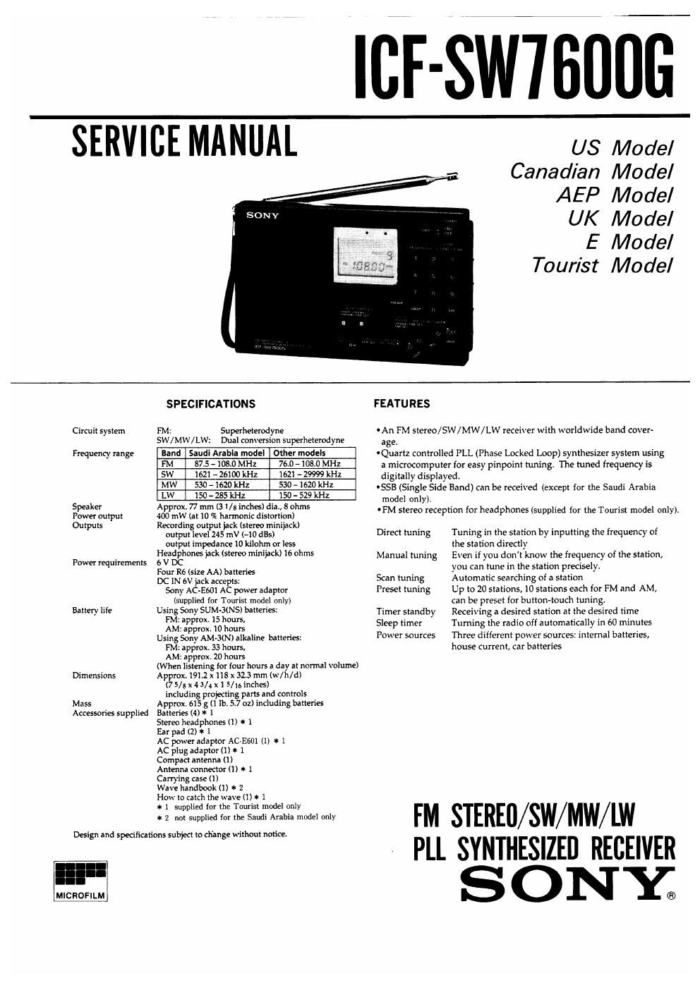 sony icf sw 7600 g service manual