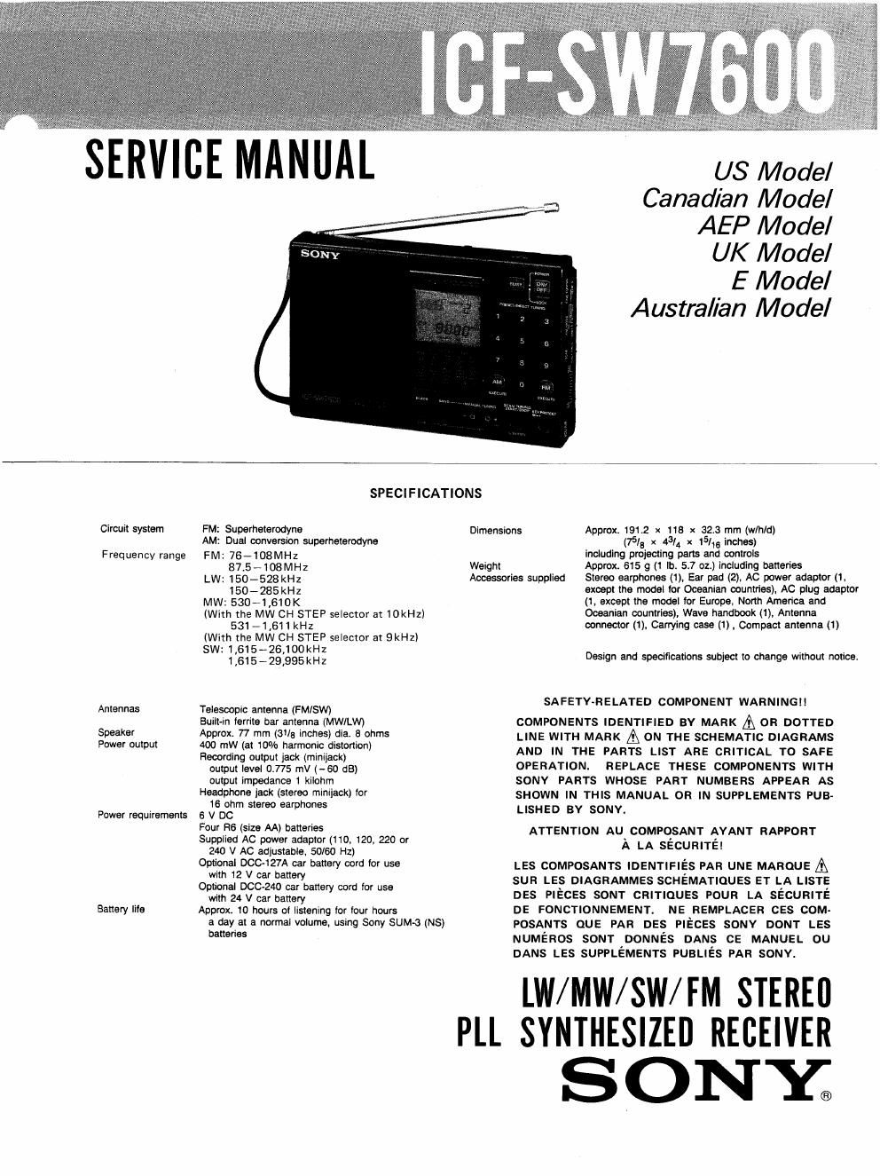 sony icf sw 7600 service manual