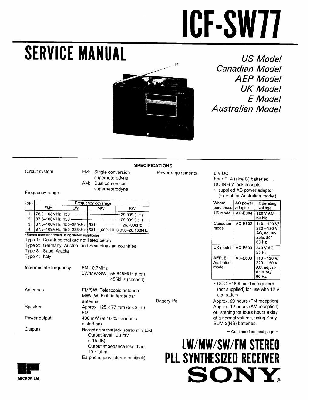 sony icf sw 77 service manual