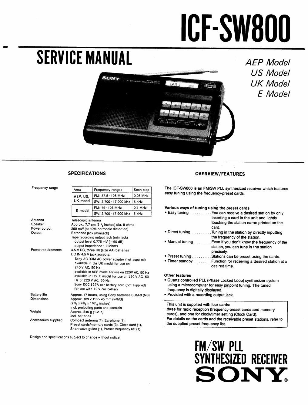 sony icf sw 800 service manual