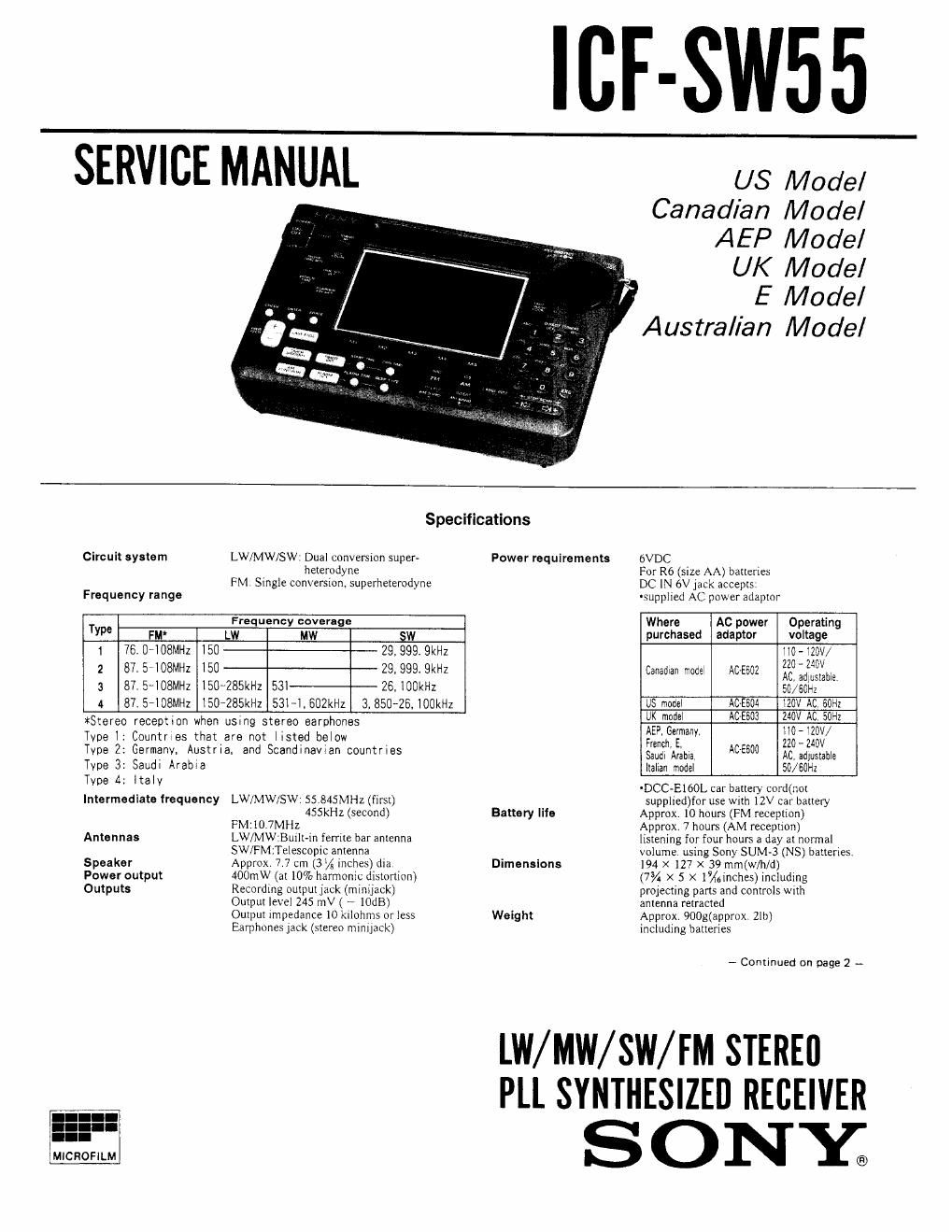sony icf sw55 service manual