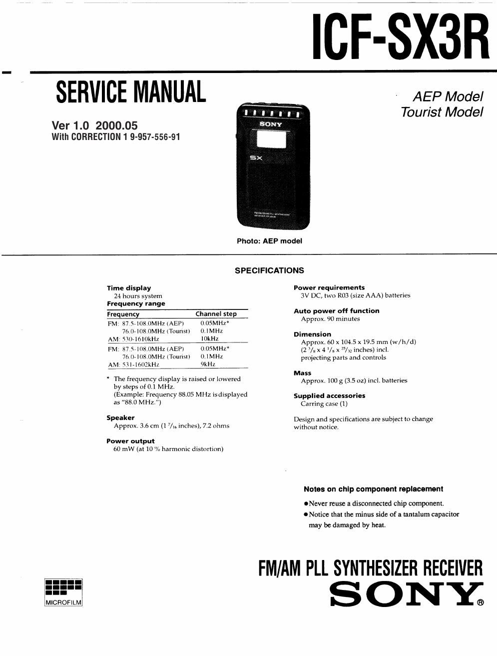 sony icf sx 3 r service manual
