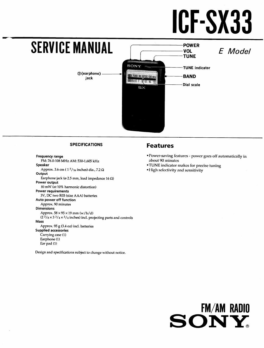 sony icf sx 33 service manual