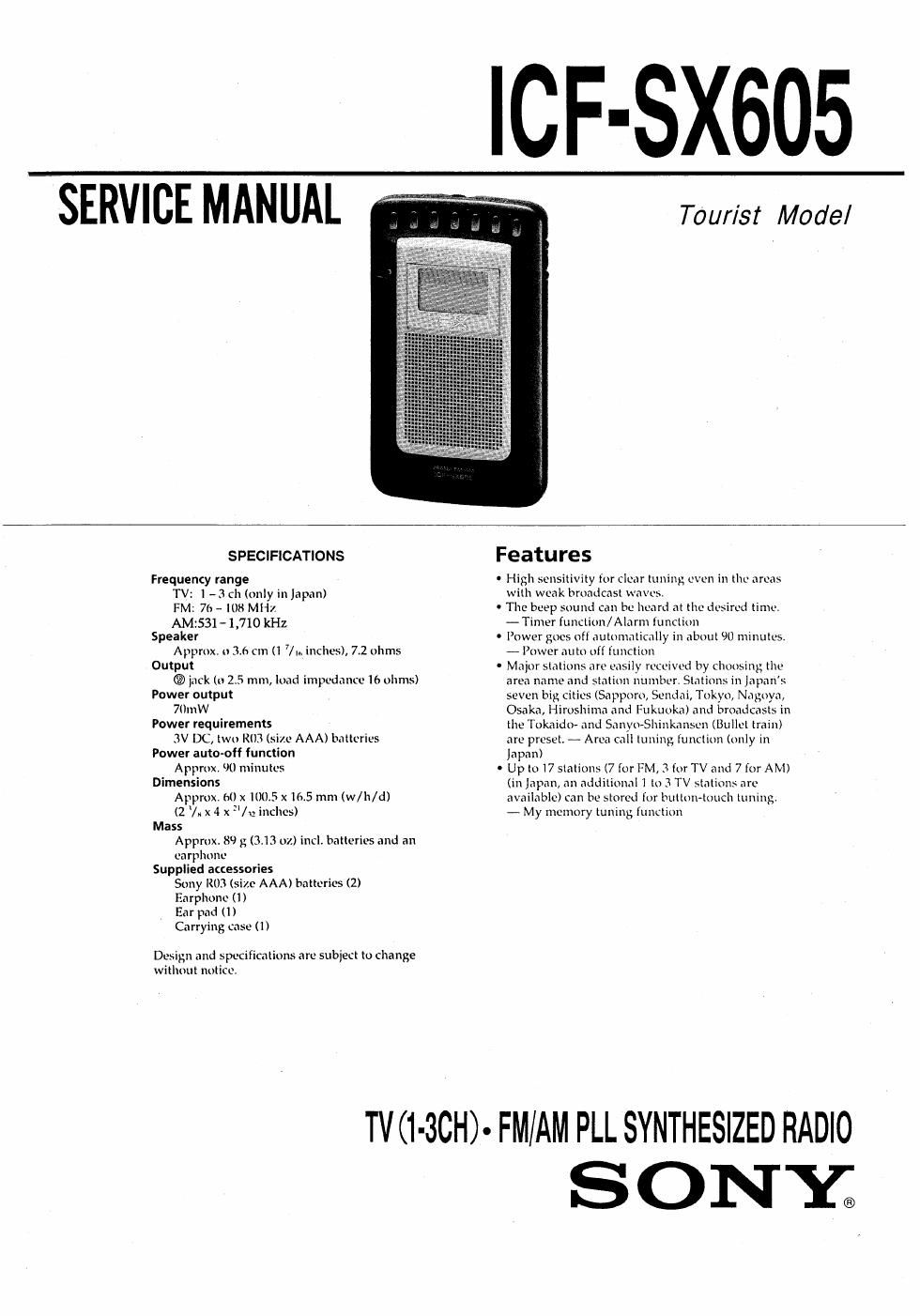 sony icf sx 605 service manual