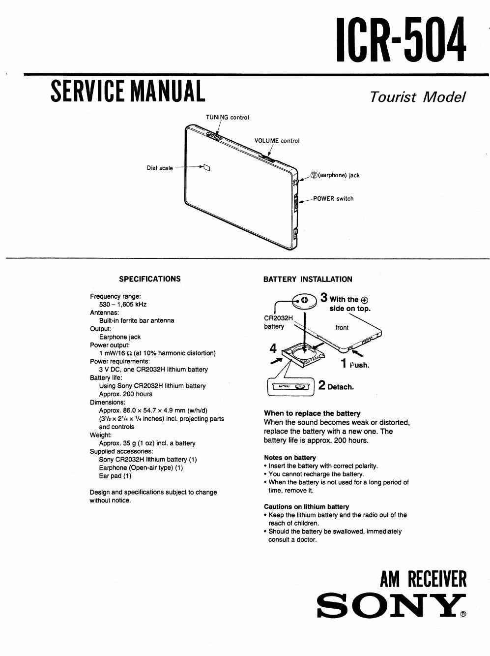 sony icr 504 service manual