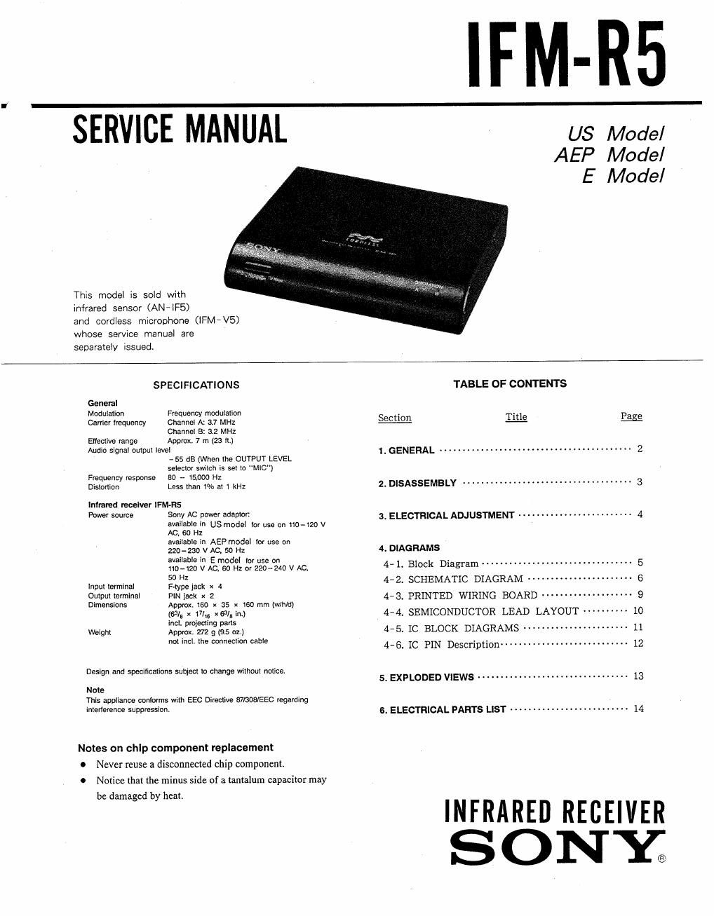 sony ifmr 5 service manual