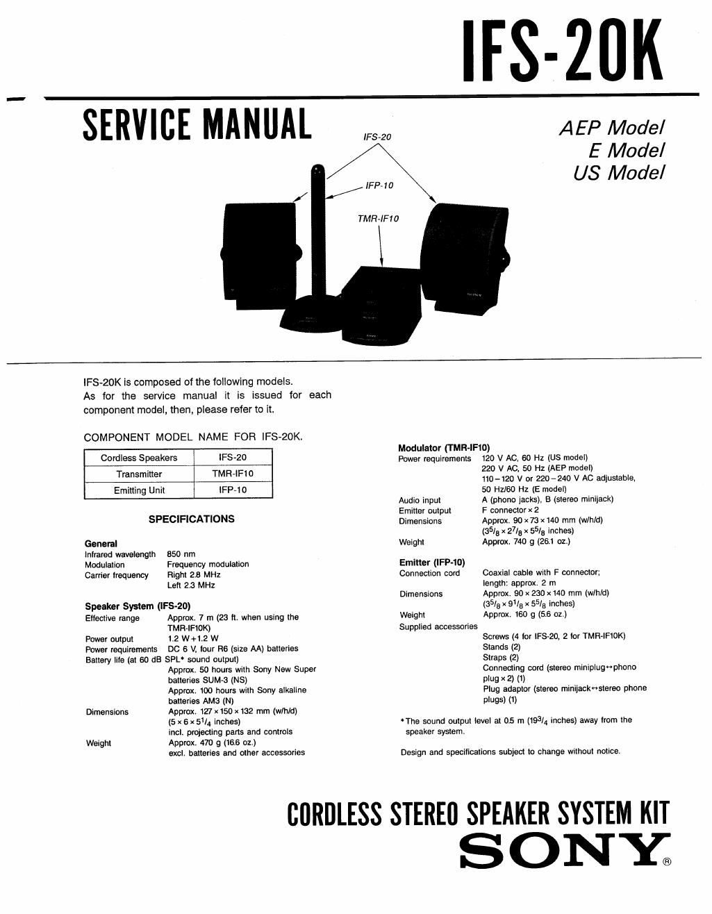 sony ifs 20 k service manual