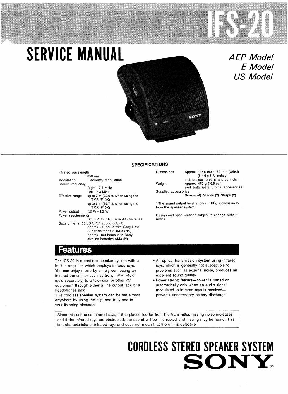 sony ifs 20 service manual