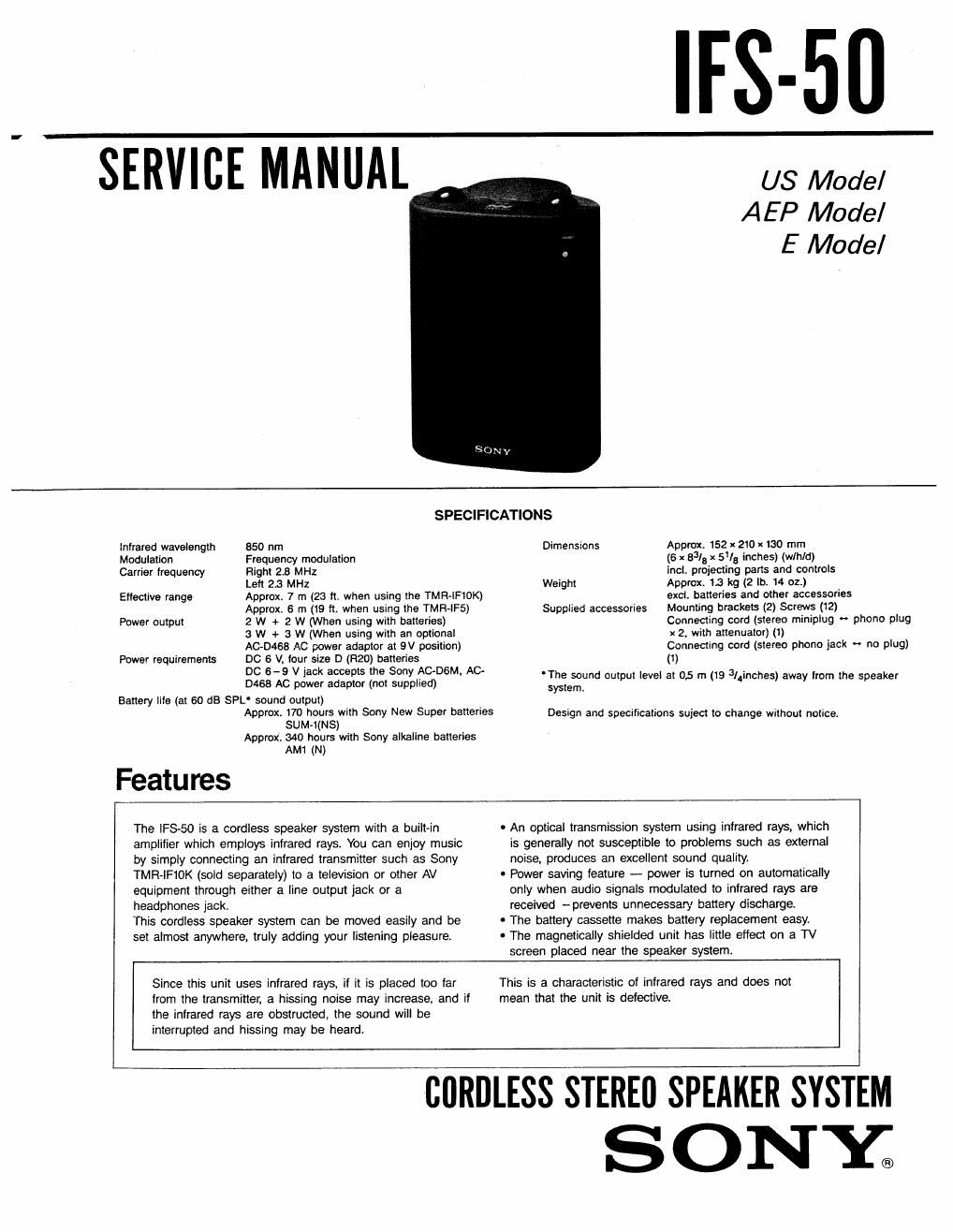 sony ifs 50 service manual