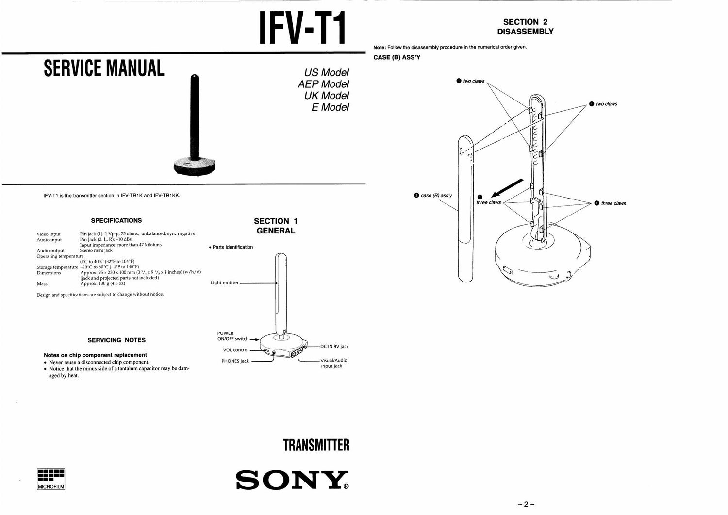 sony ifvt 1 service manual