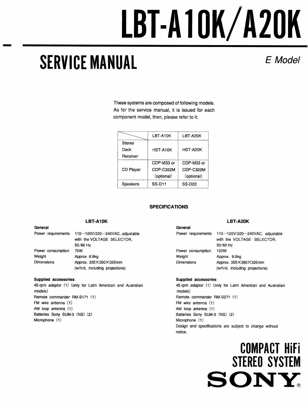 sony lbt a 10 k service manual