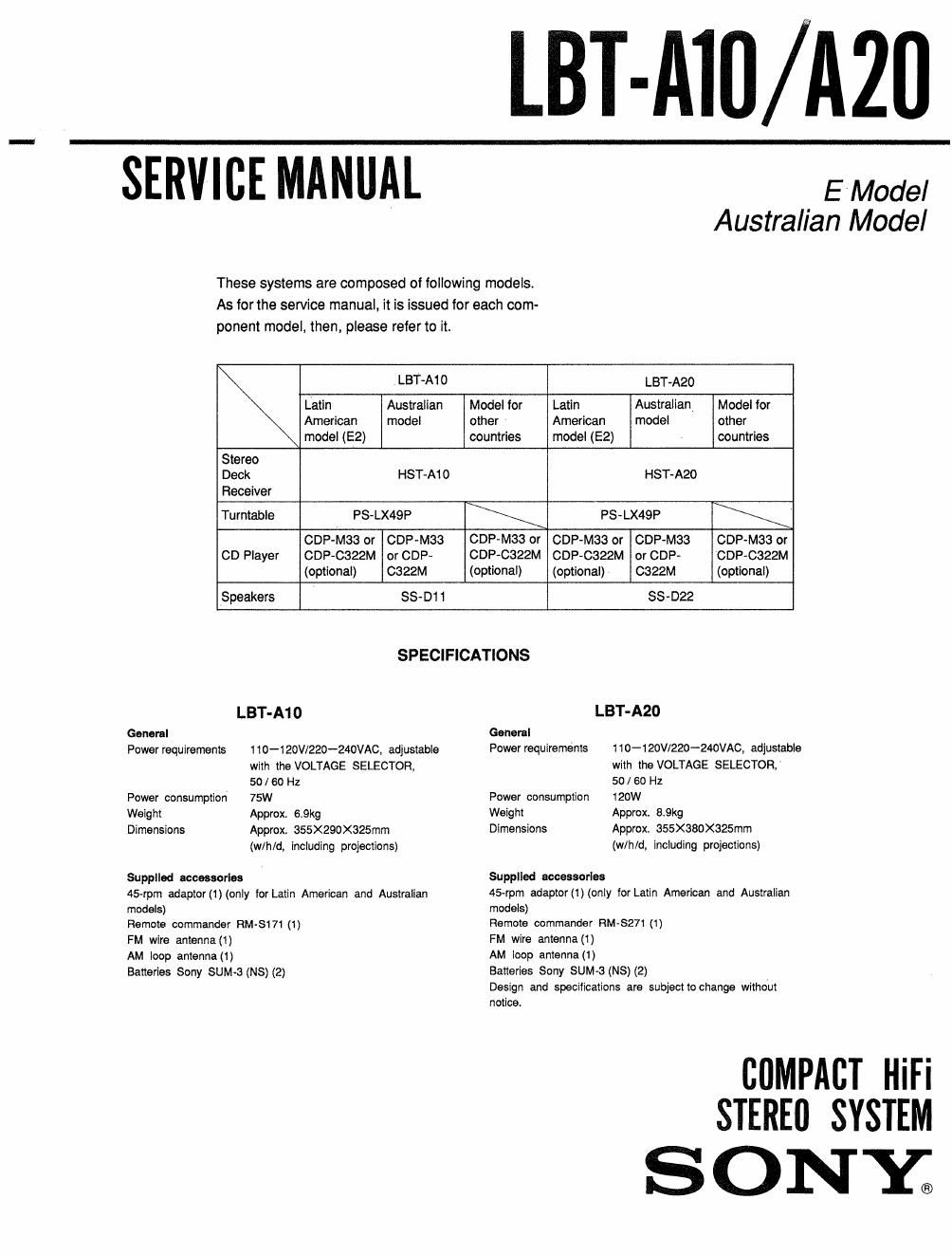 sony lbt a 10 service manual