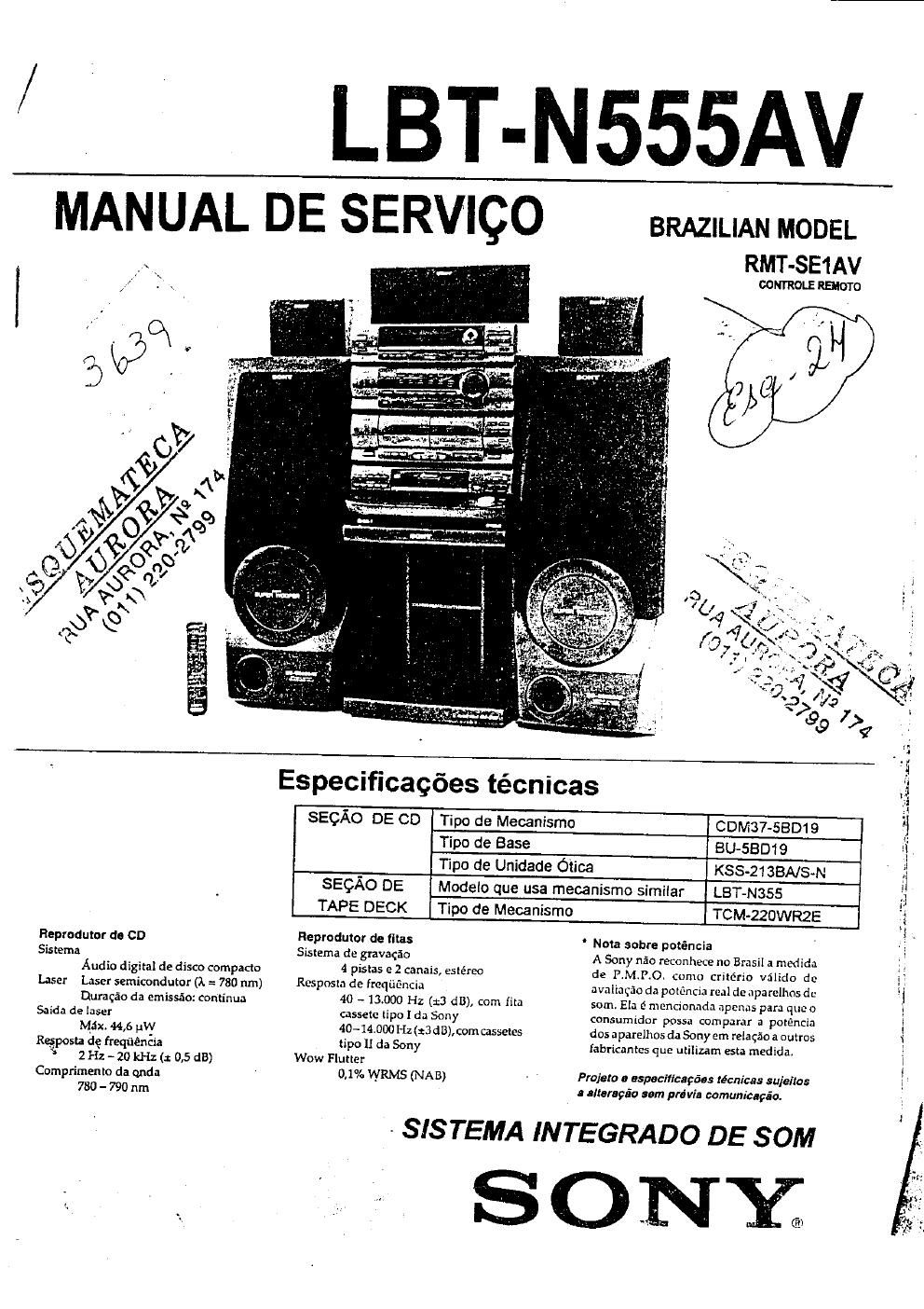 sony lbt a555av manual de servico