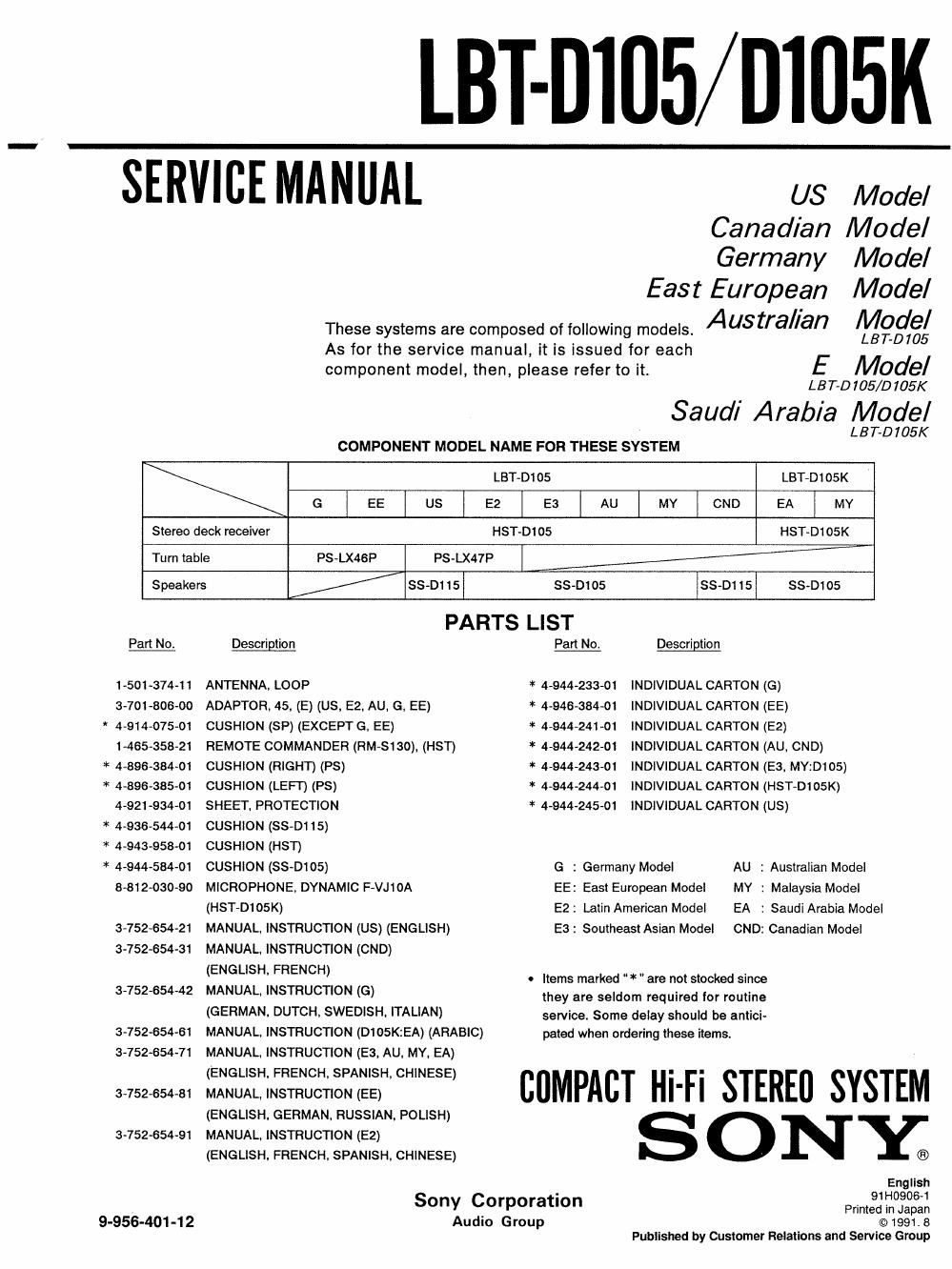 sony lbt d 105 k service manual