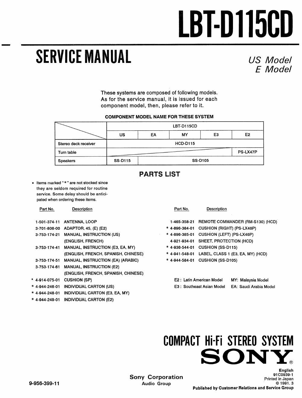 sony lbt d 115 cd service manual