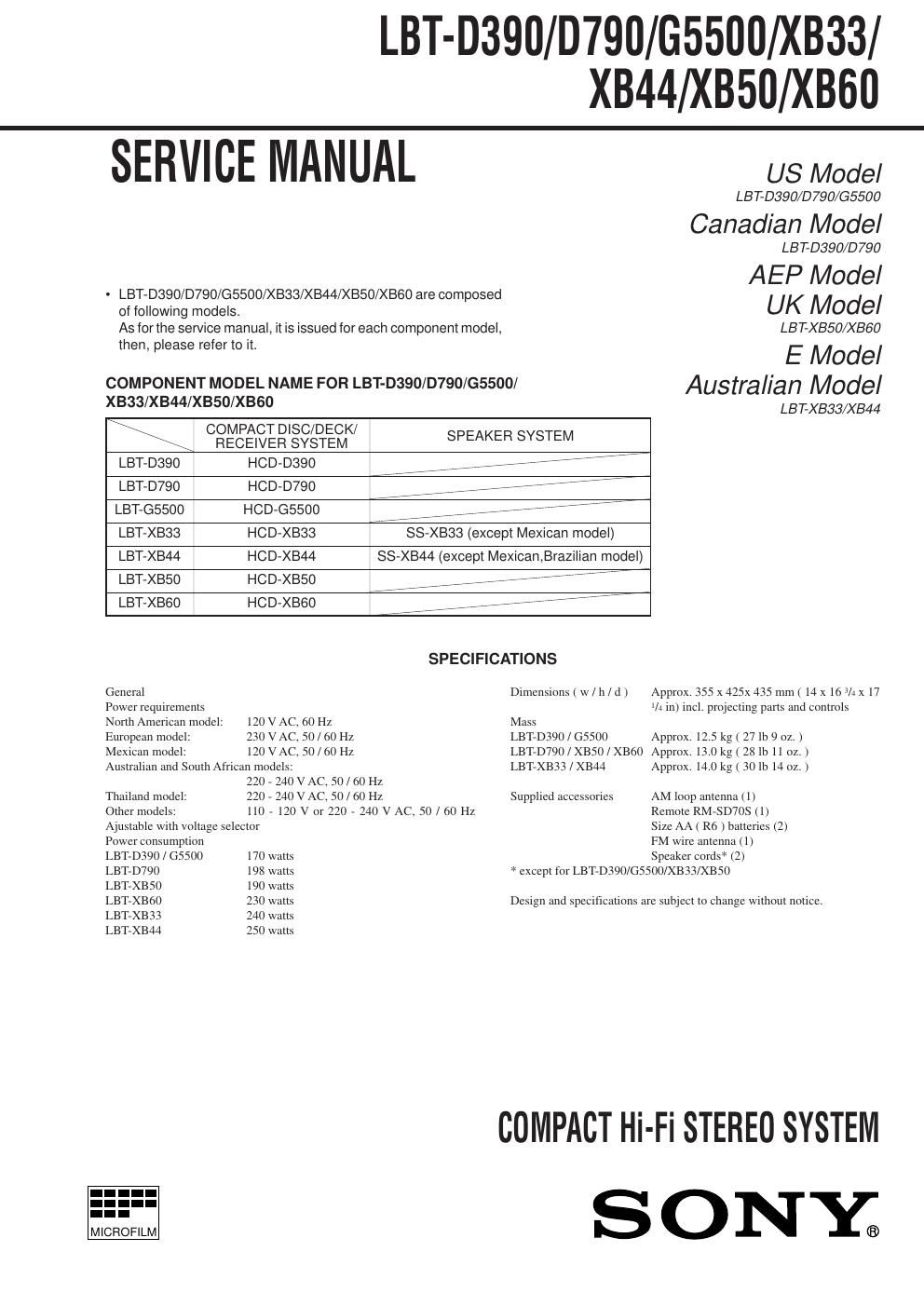 sony lbt d 390 service manual