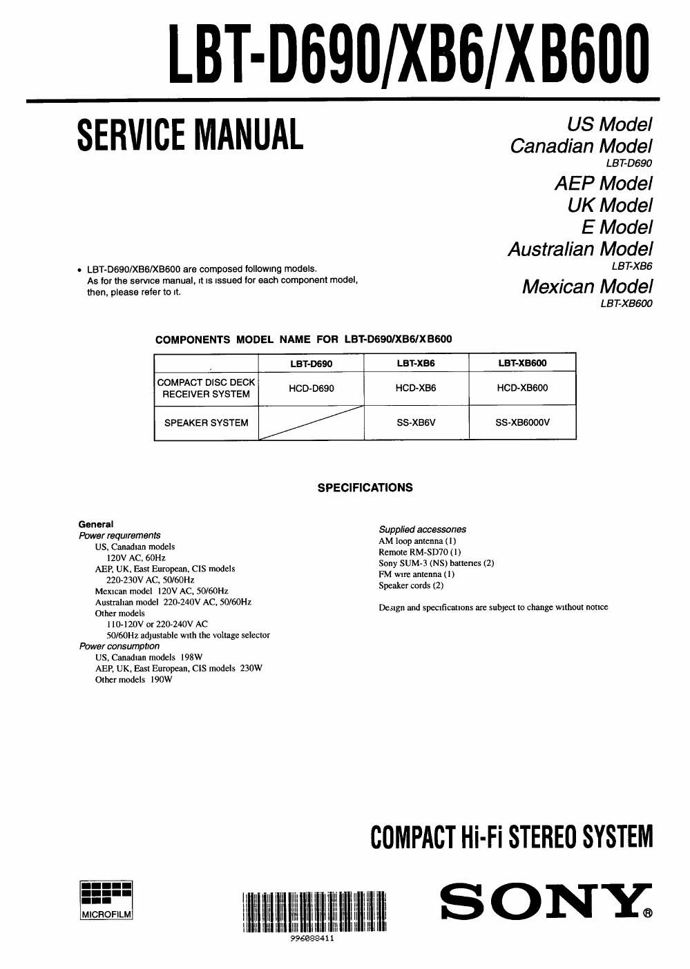 sony lbt d 690 service manual