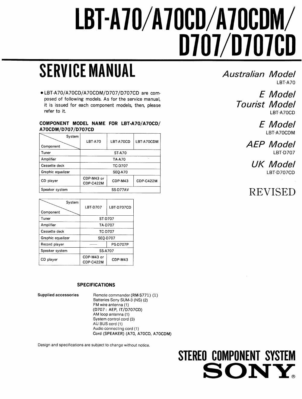 sony lbt d 707 service manual
