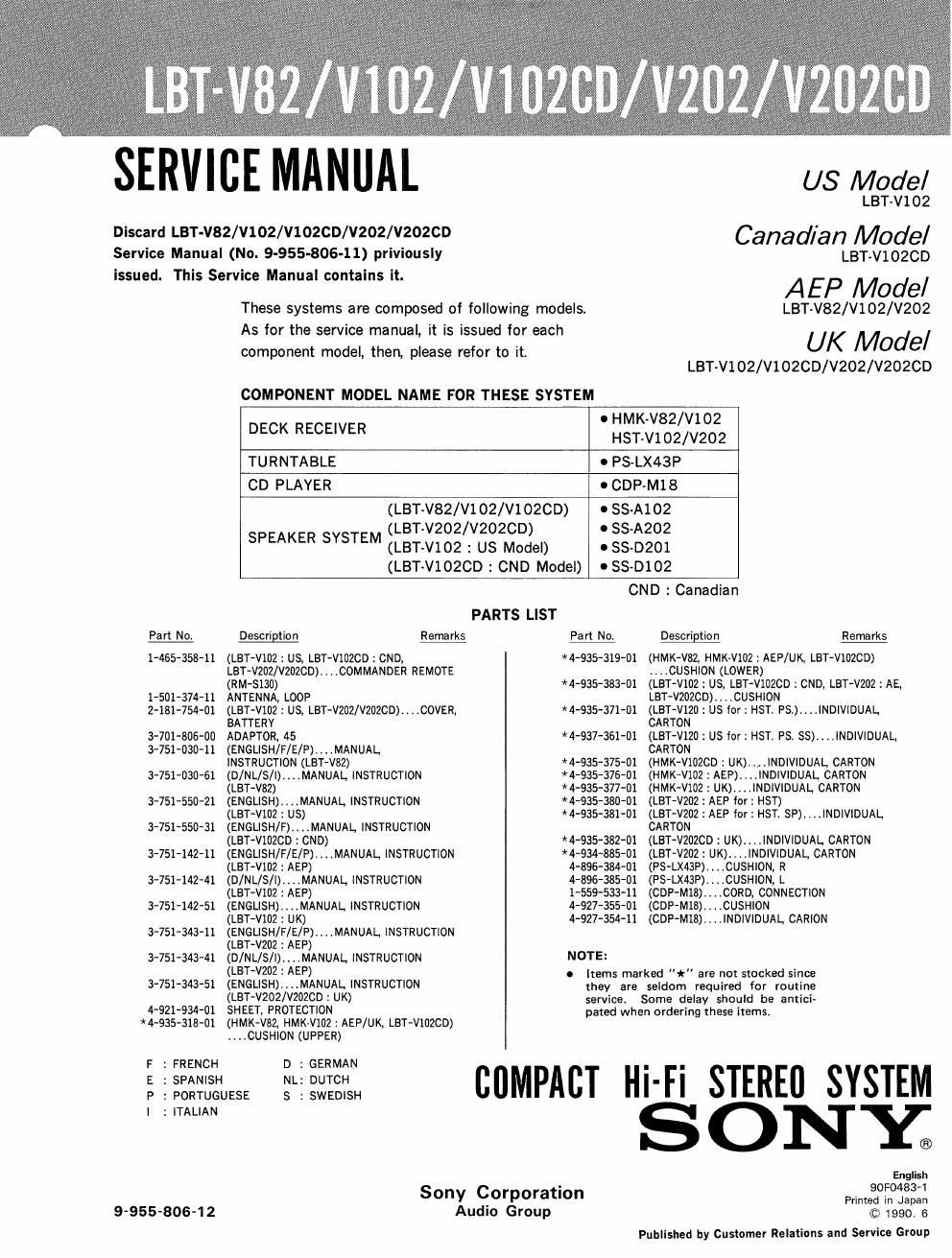 sony lbt v 202 cd service manual