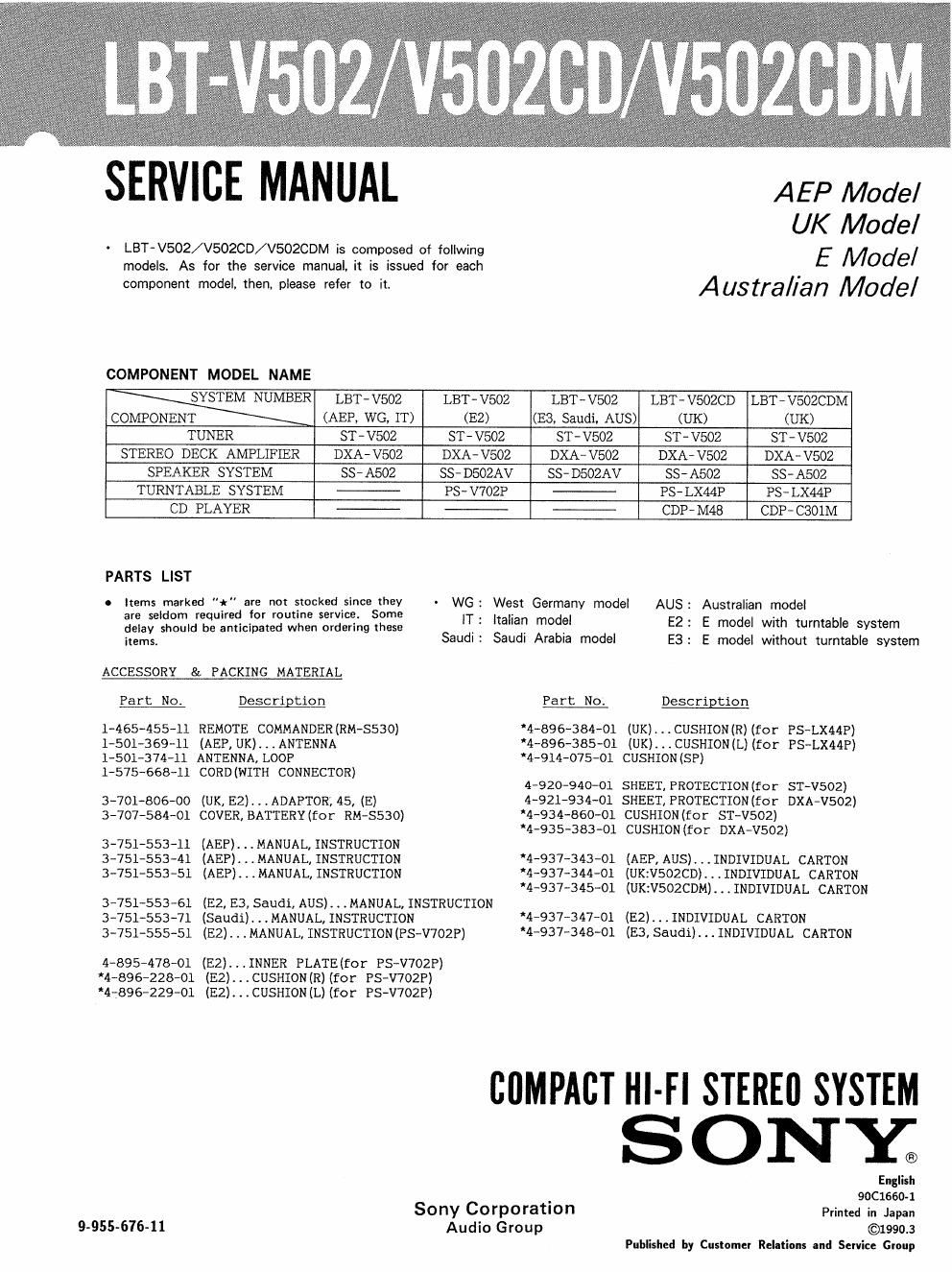 sony lbt v 502 cd service manual
