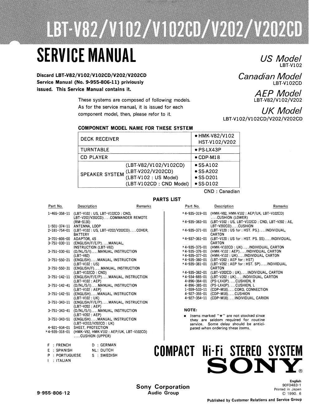 sony lbt v 82 service manual