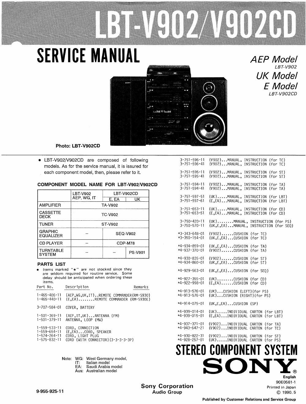 sony lbt v 902 cd service manual