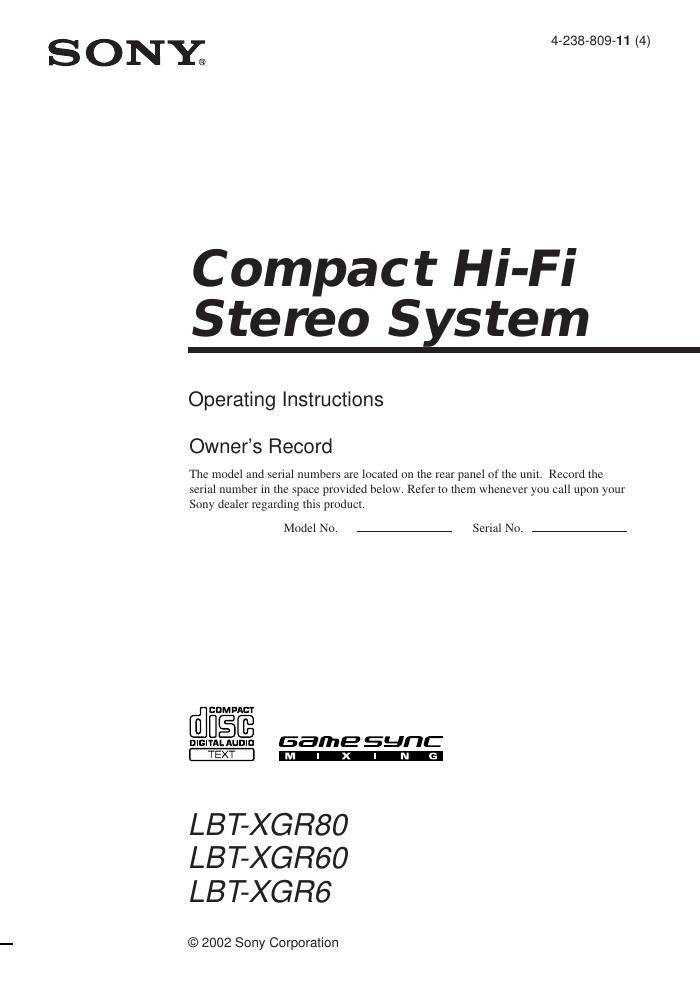 sony lbt xgr 6 owners manual