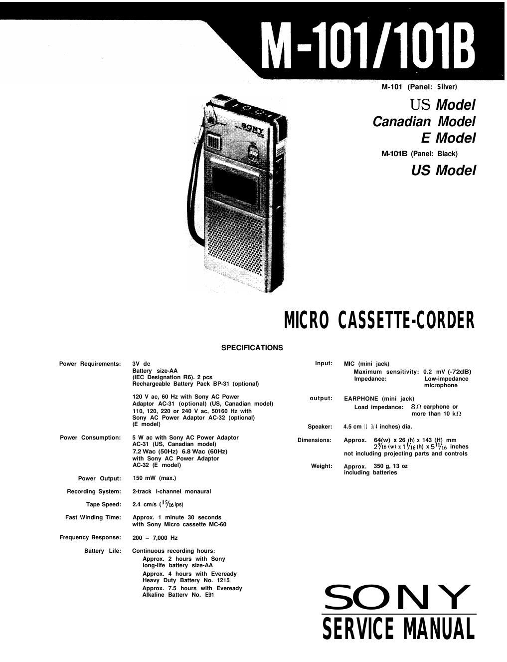 sony m 101 service manual