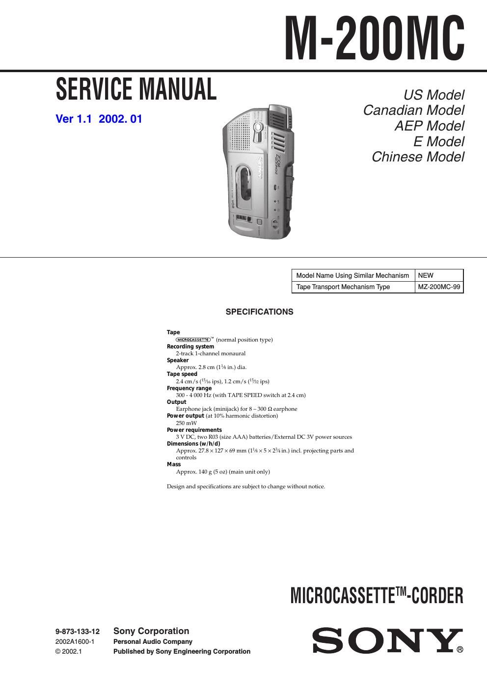 sony m 200 mc service manual