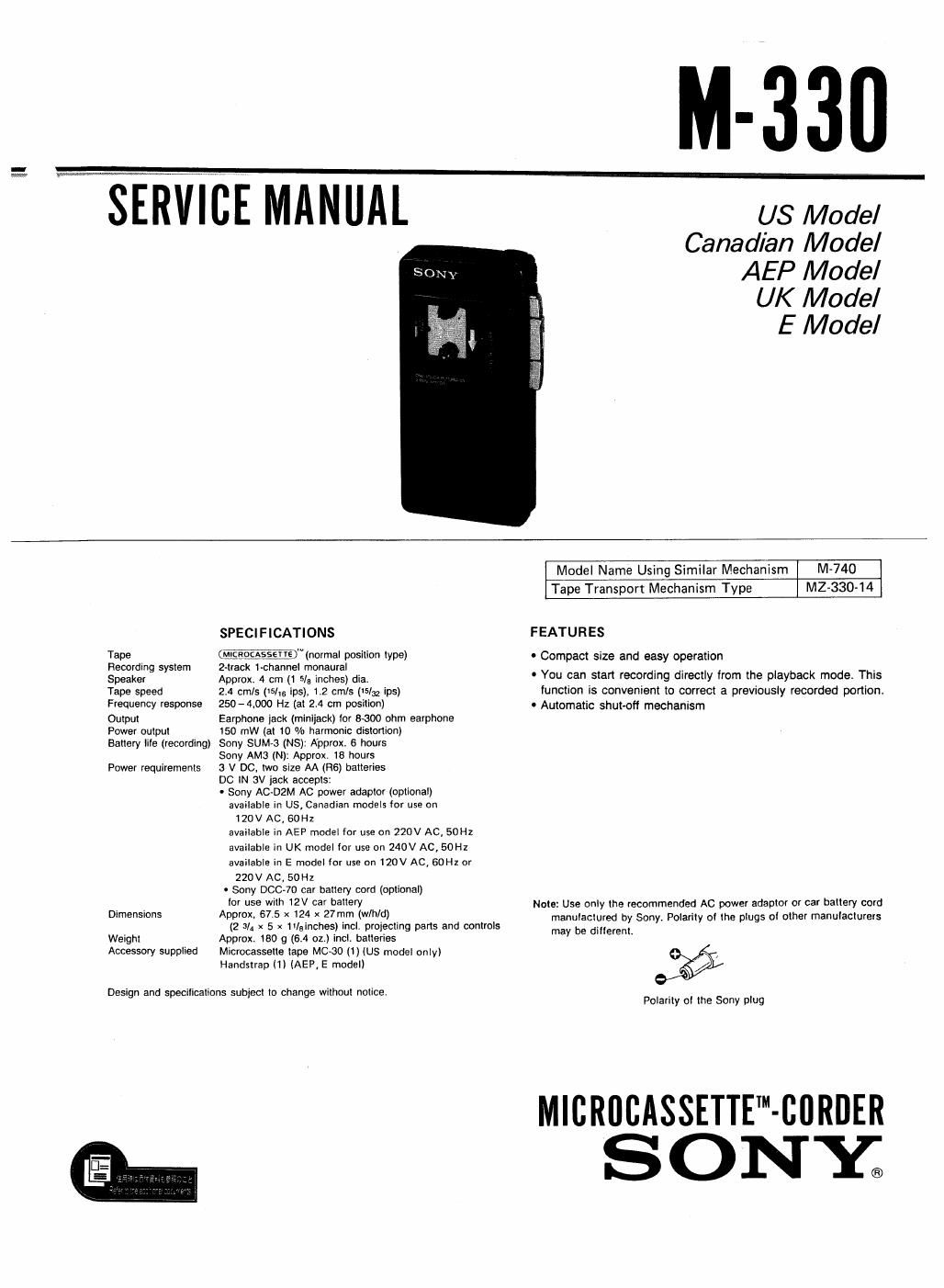 sony m 330 service manual
