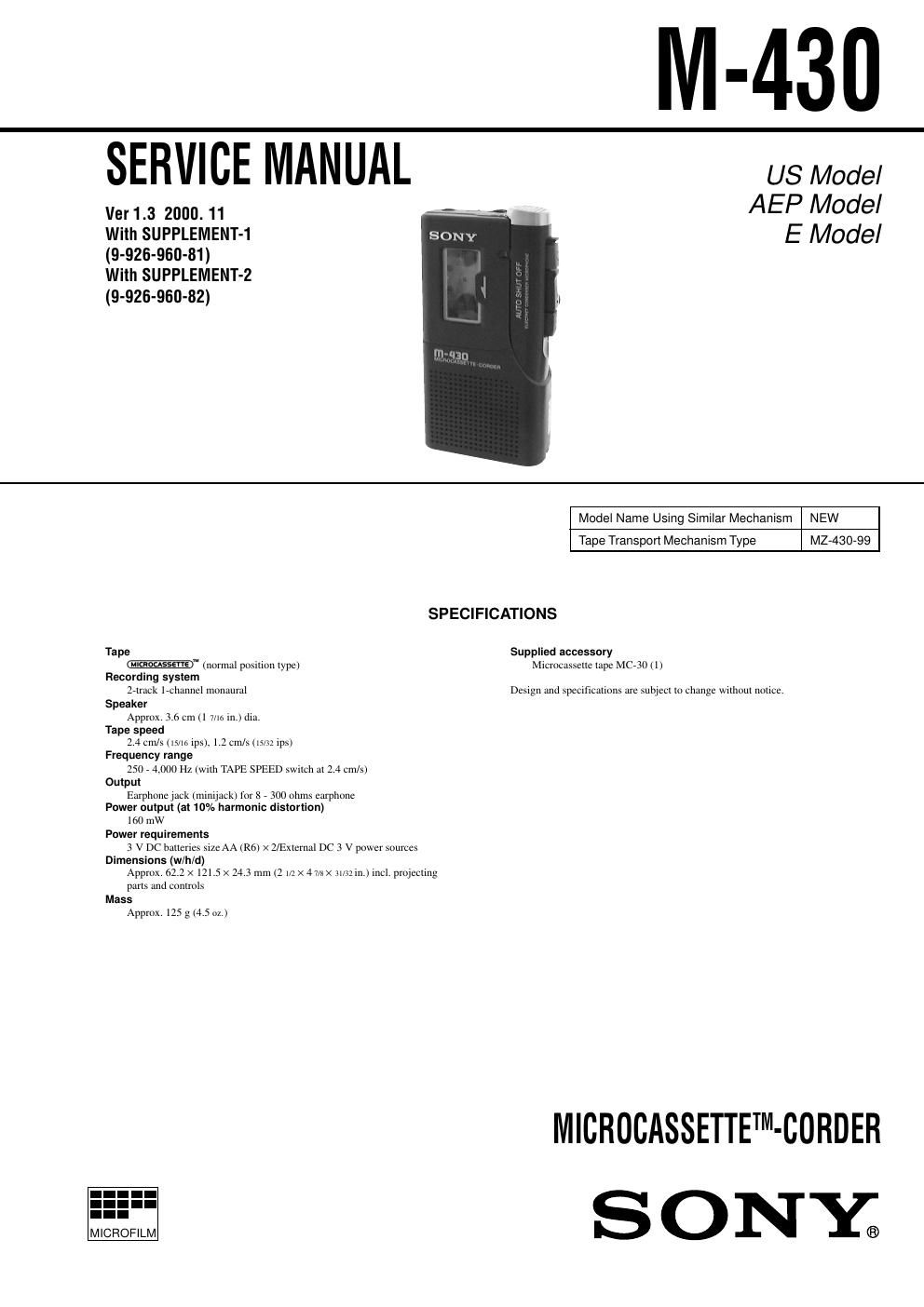 sony m 430 service manual