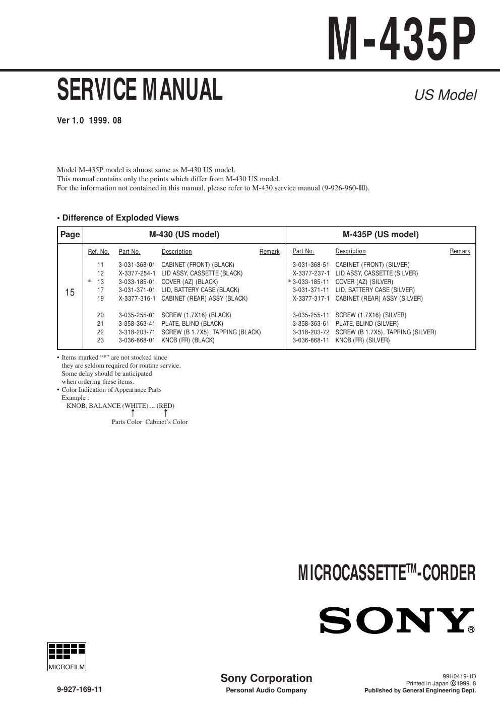 sony m 435 p service manual