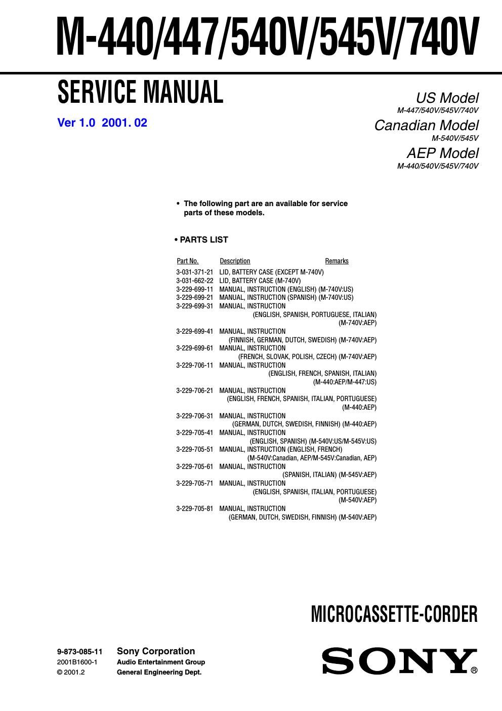 sony m 440 service manual