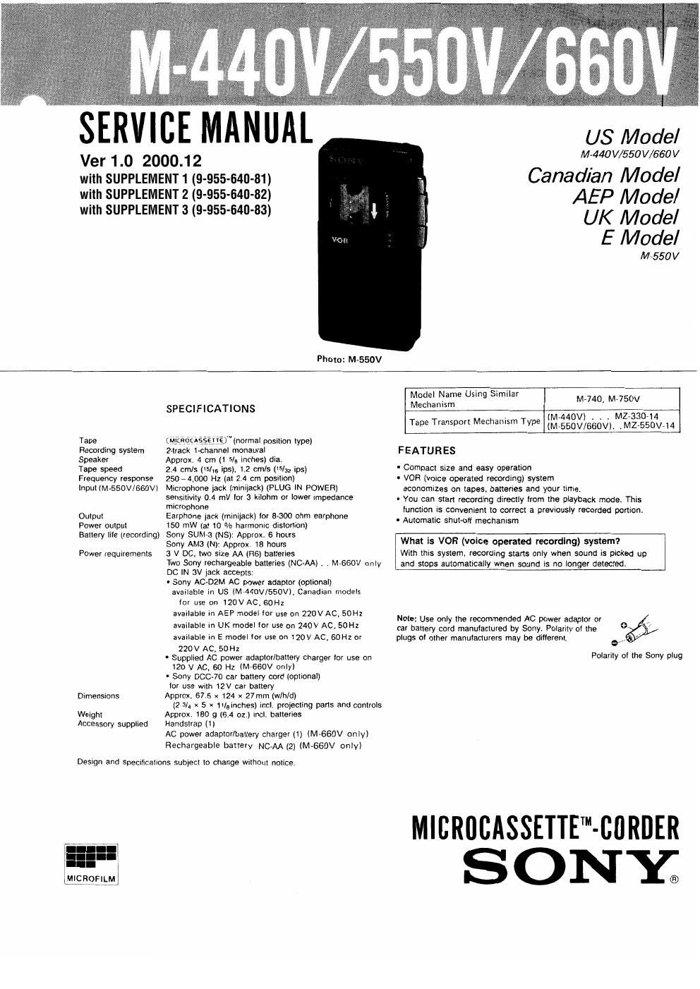 sony m 440 v service manual