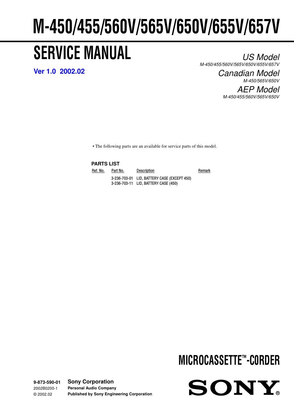 sony m 450 service manual