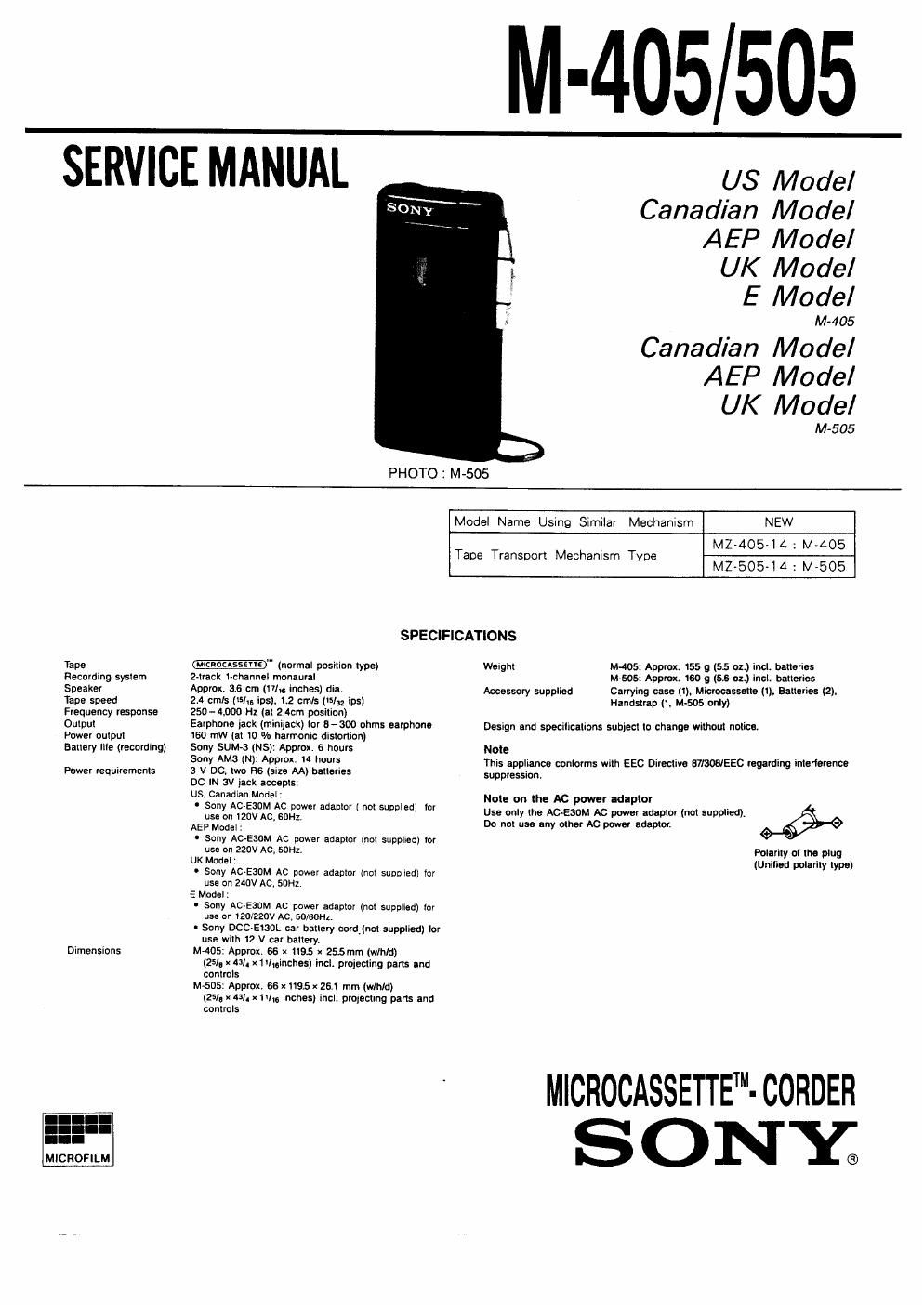 sony m 505 service manual