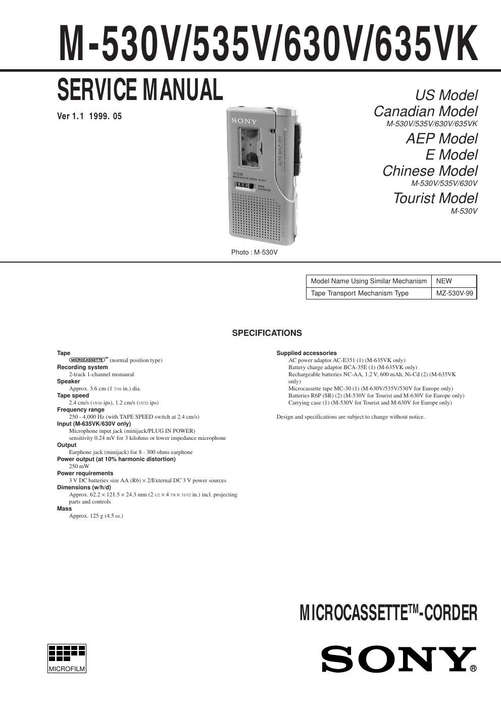 sony m 530 v service manual