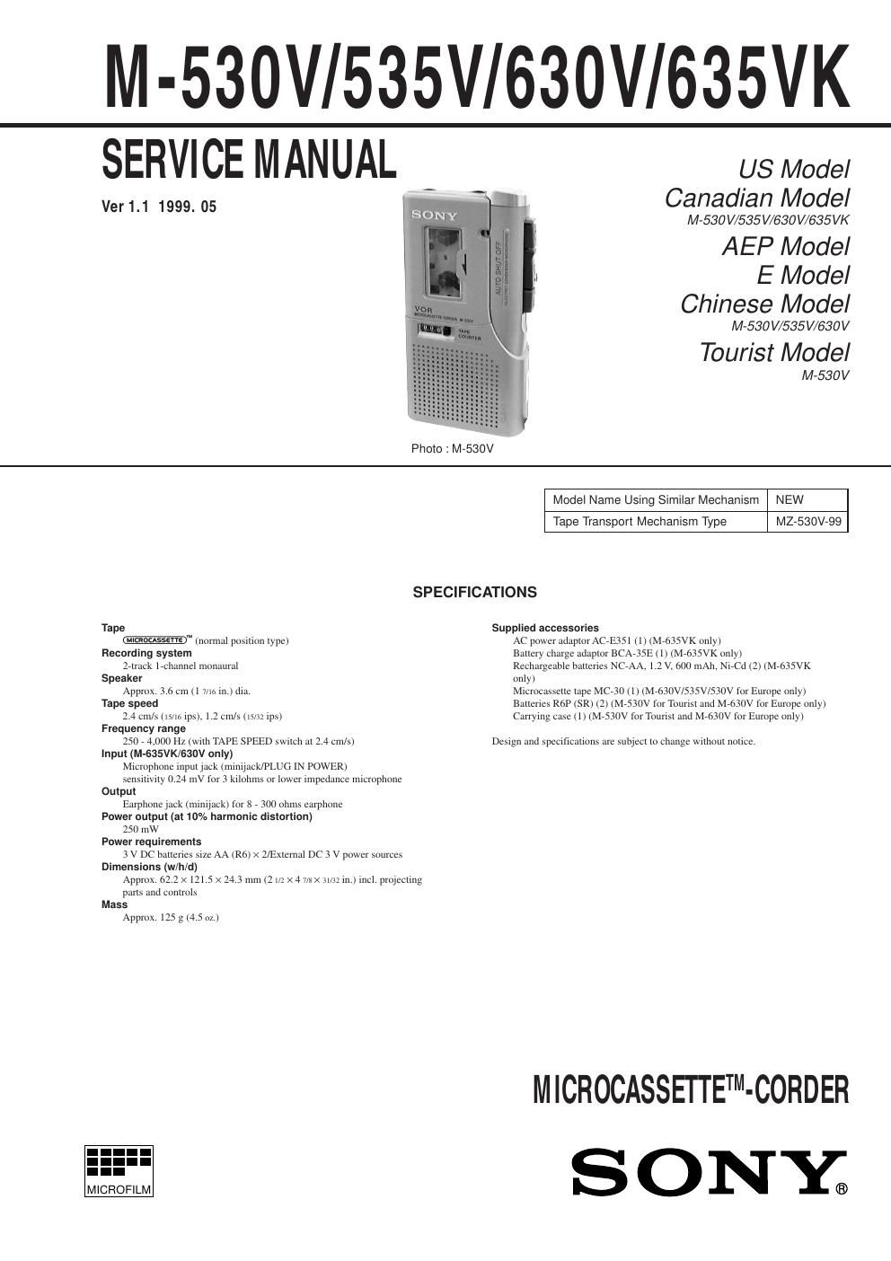 sony m 530 v service manual