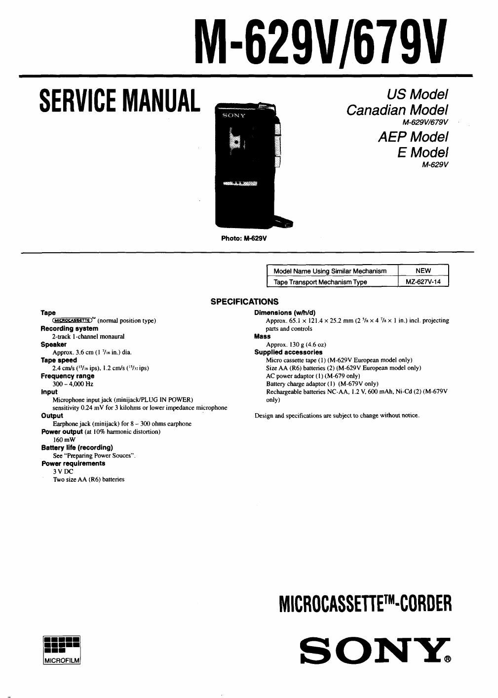 sony m 629 v service manual