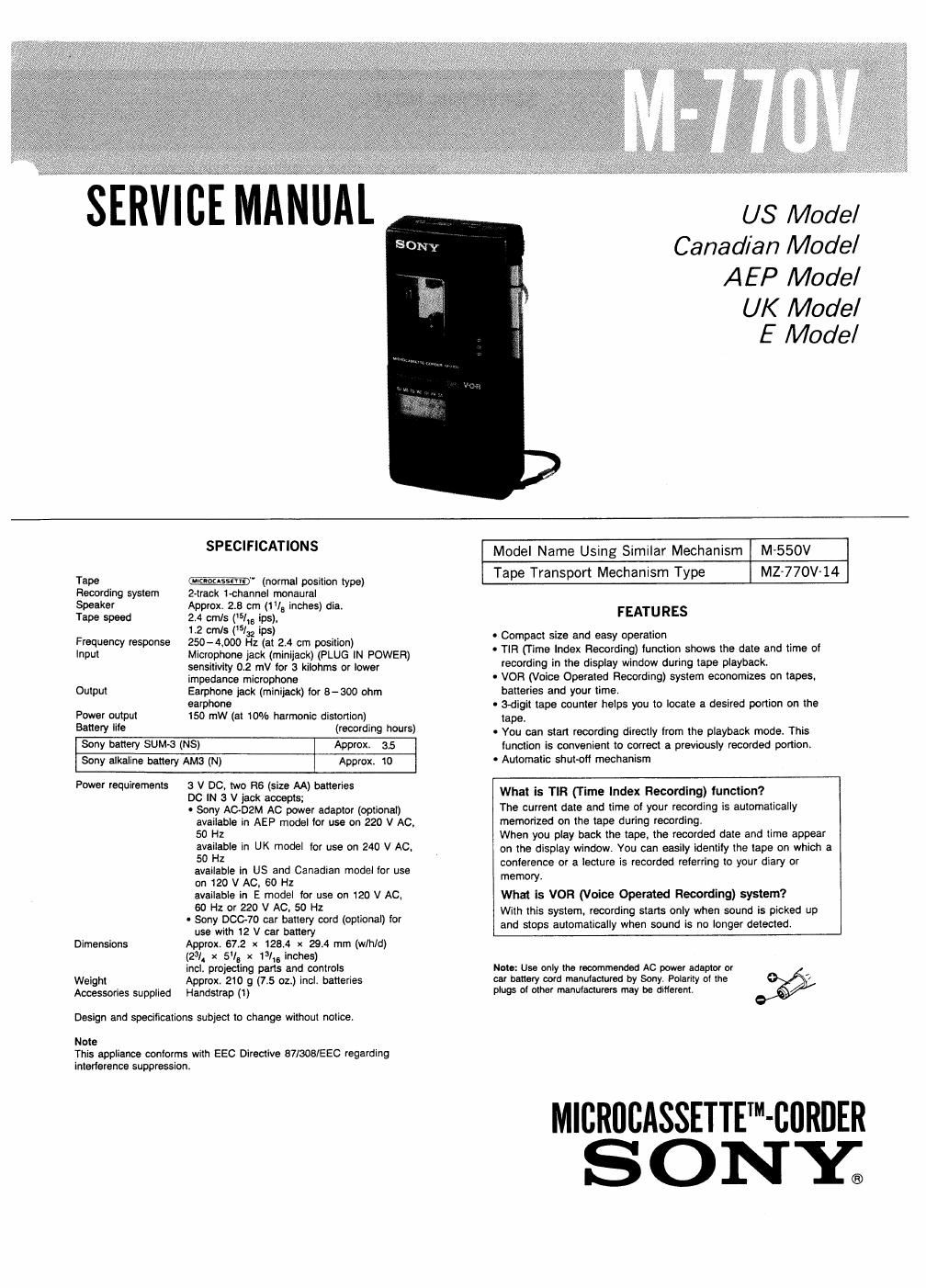 sony m 770 v service manual