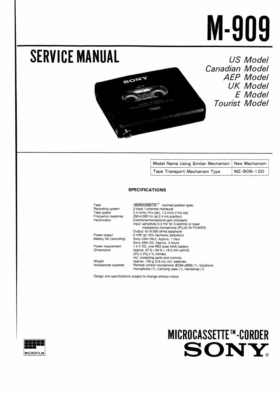 sony m 909 service manual