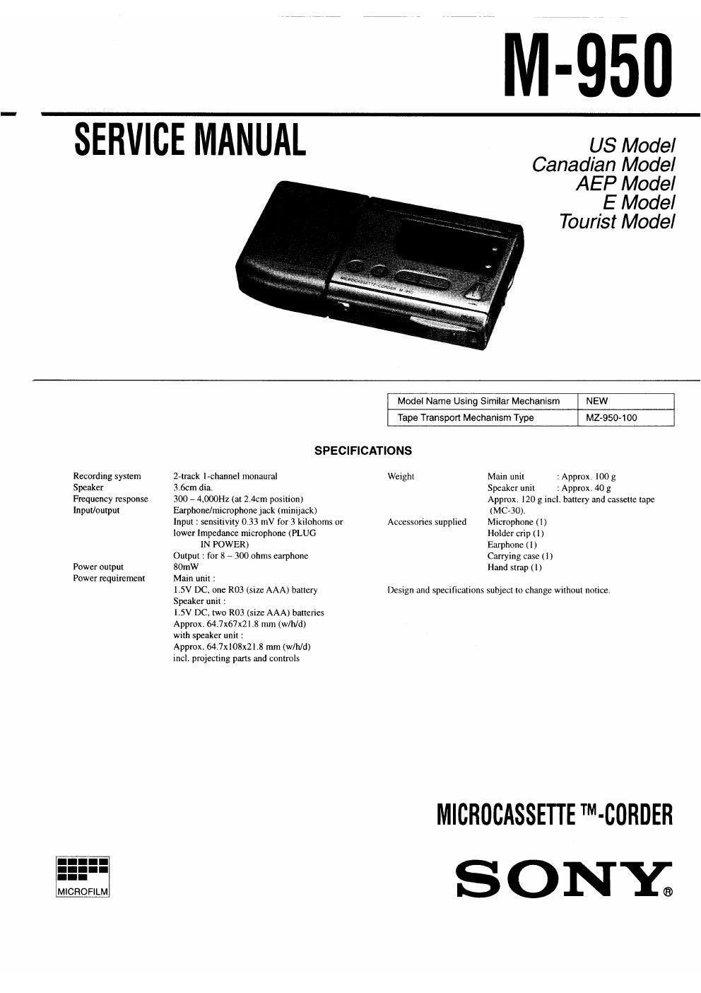 sony m 950 service manual