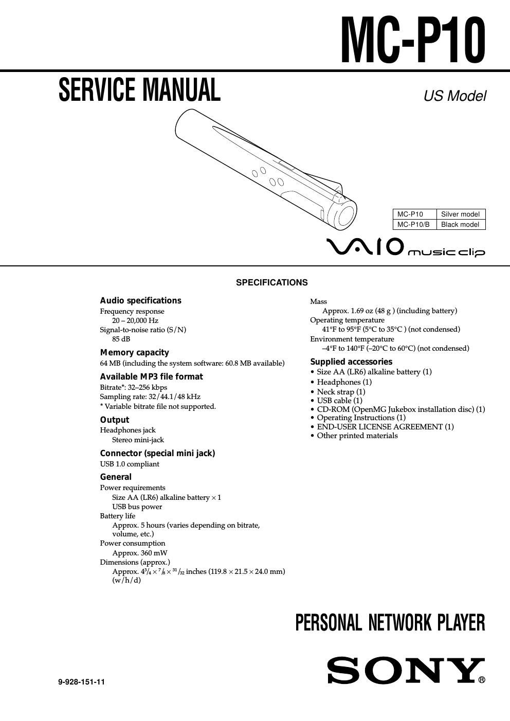 sony mcp 10 service manual