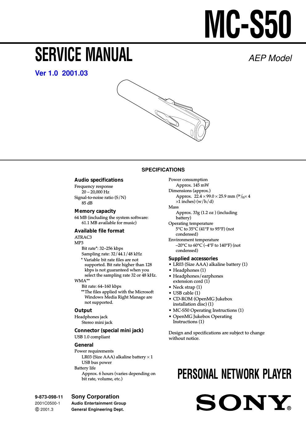 sony mcs 50 service manual