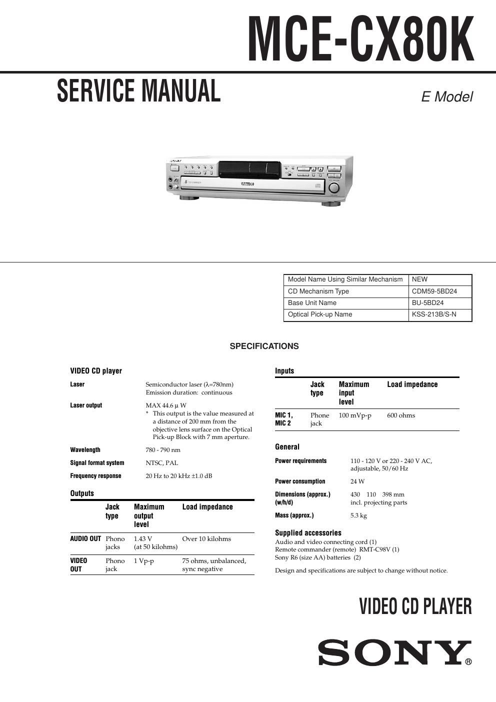 sony mce cx 80 k service manual